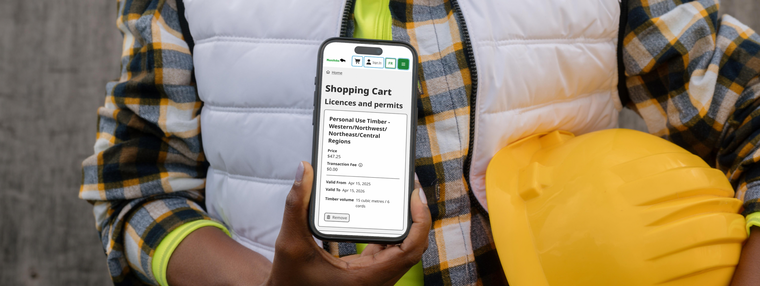 Manitoba eLicensing shopping cart with licences and permits
