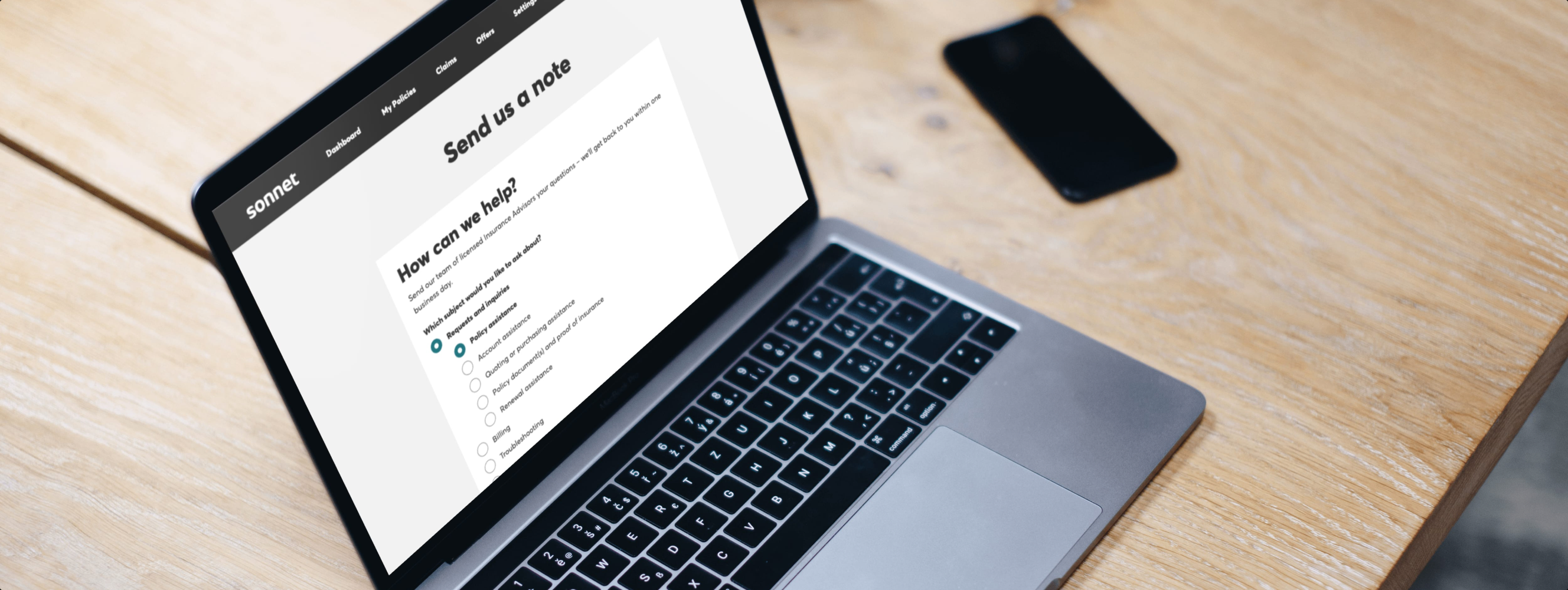 Sonnet secure email contact screen